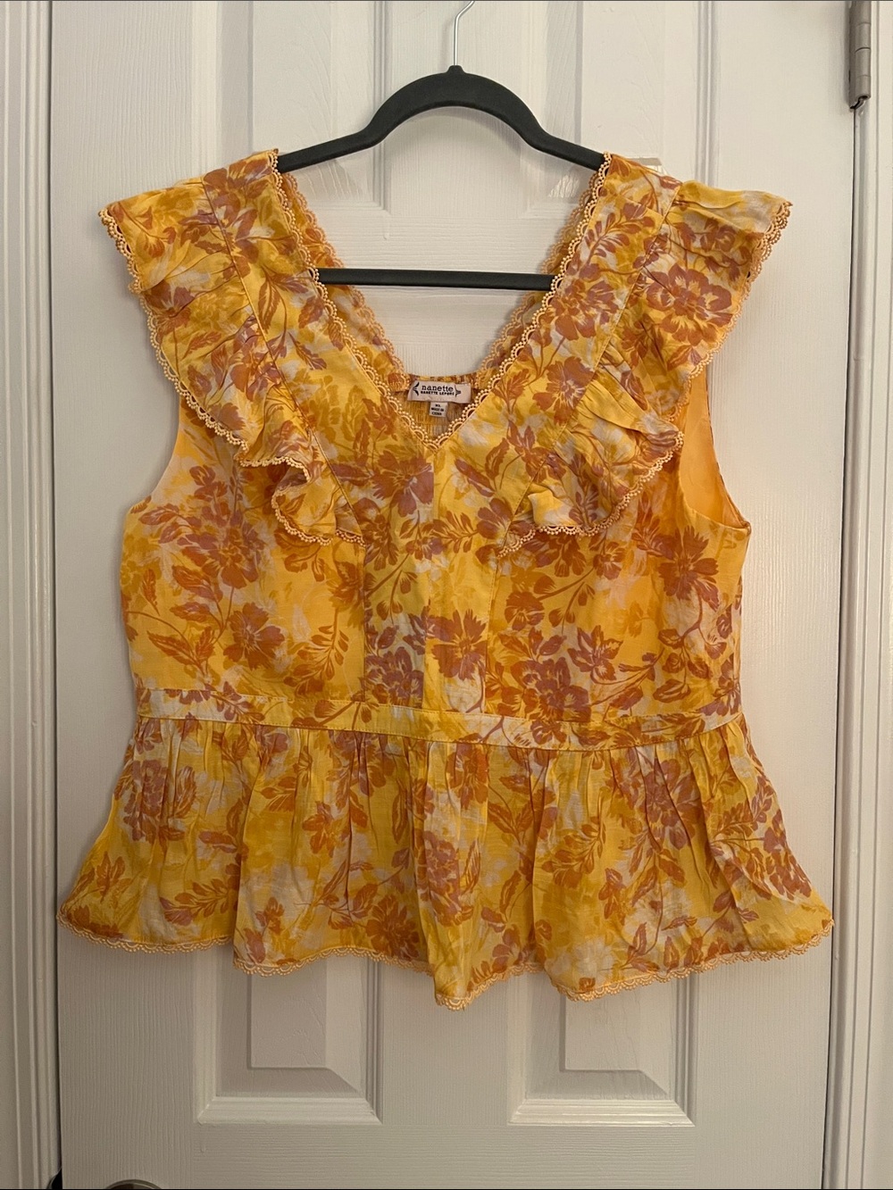 Nanette Lepore Yellow Floral Ruffle Peplum Top
